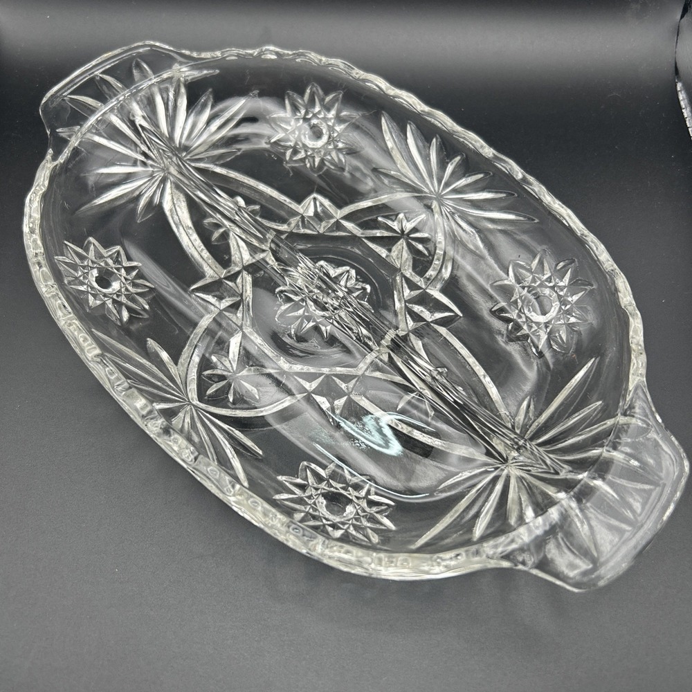 Anchor Hocking Prescutβ Star of David Divided Relish Tray Clear Glass Vintage